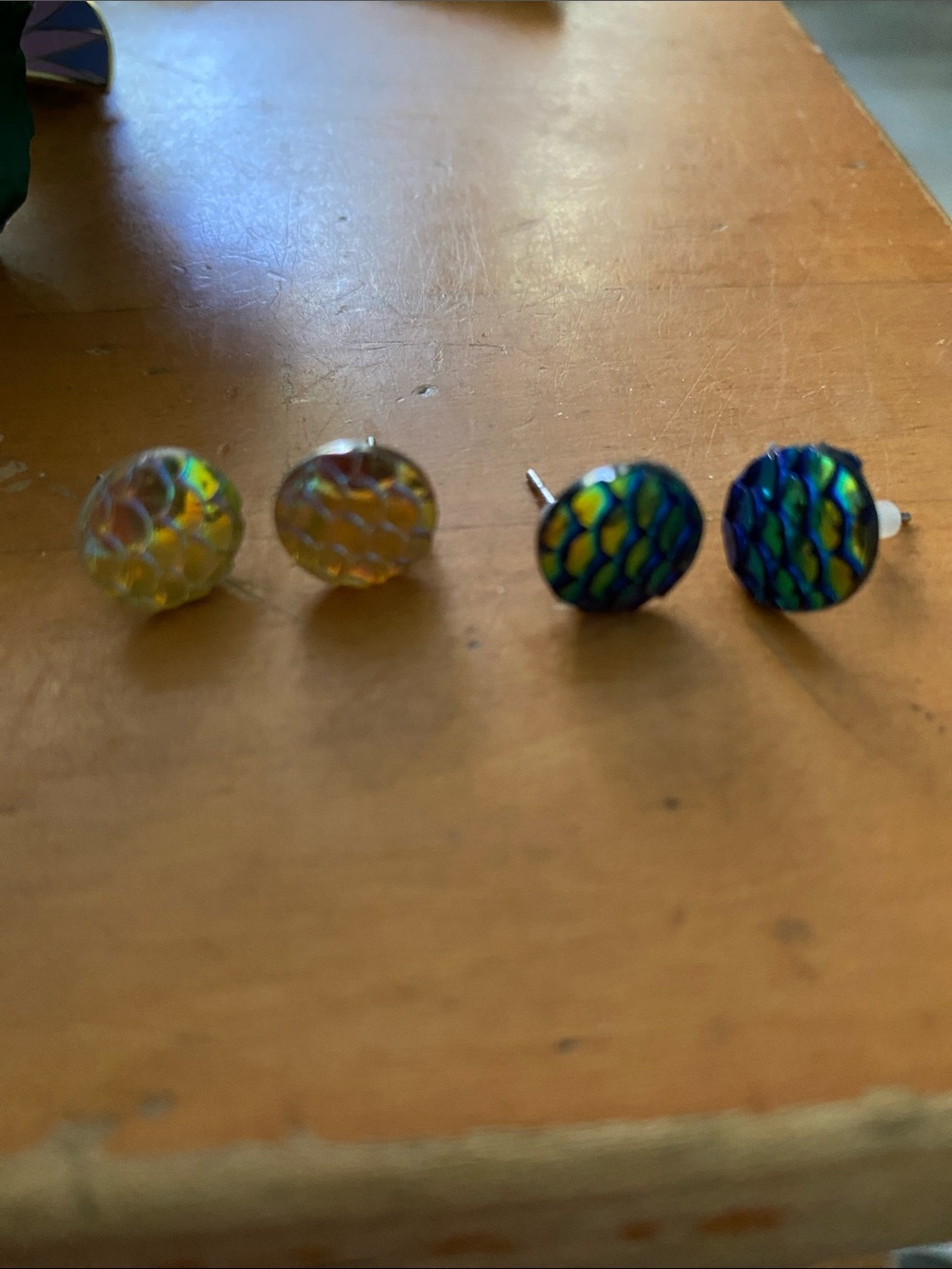 Iridescent Mermaid Scale Stud Earrings - Two Pairs